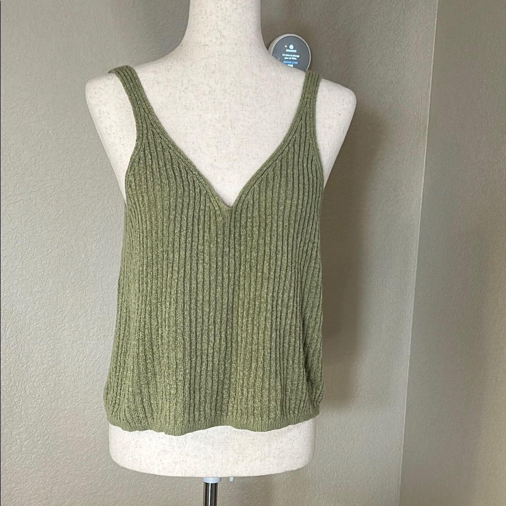 Olive Green Ribbed Knit Tank Top